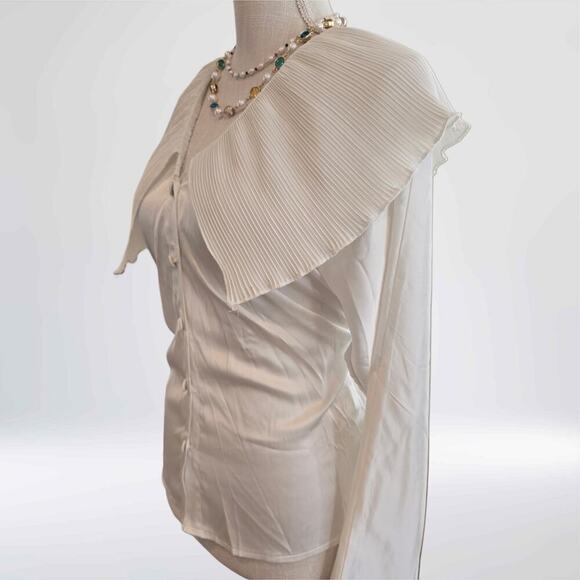 Nasty Gal Pleated Collar Button-up Blouse Sz 4 - Picture 3 of 8